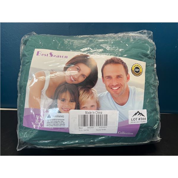 Lot of 1 King Size Quilt Set - 108x96inch - Teal