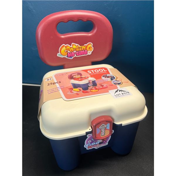 Lot of 1 25PC Cooking Time Play Toy Set w/ Storage Stool