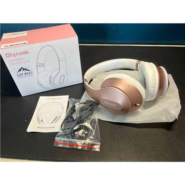 Lot of 1 Glynzak Wireless Bluetooth Over Ear Headphones - 65hr music/talk time! - Rose Gold