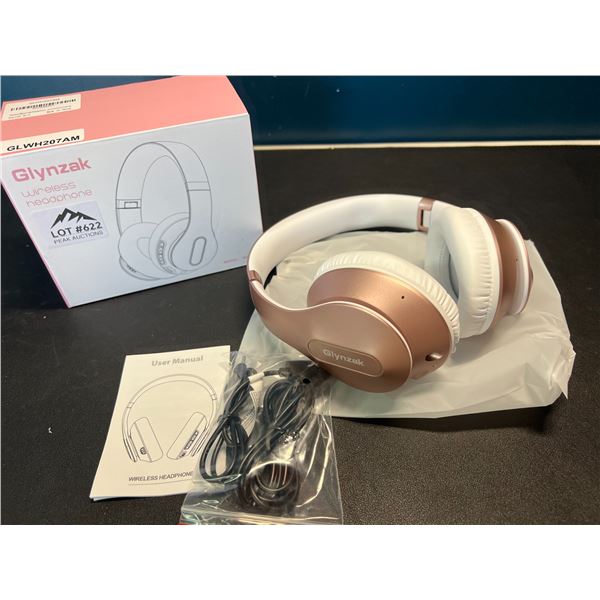 Lot of 1 Glynzak Wireless Bluetooth Over Ear Headphones - 65hr music/talk time! - Rose Gold