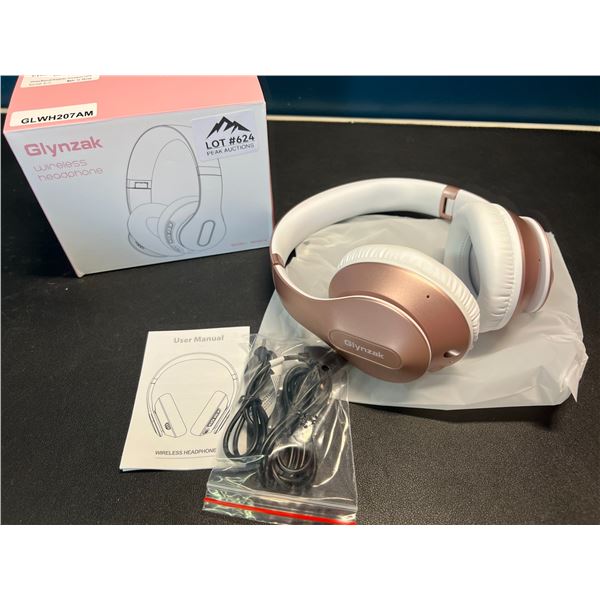 Lot of 1 Glynzak Wireless Bluetooth Over Ear Headphones - 65hr music/talk time! - Rose Gold