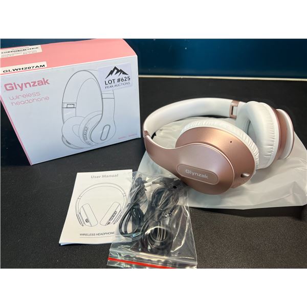 Lot of 1 Glynzak Wireless Bluetooth Over Ear Headphones - 65hr music/talk time! - Rose Gold