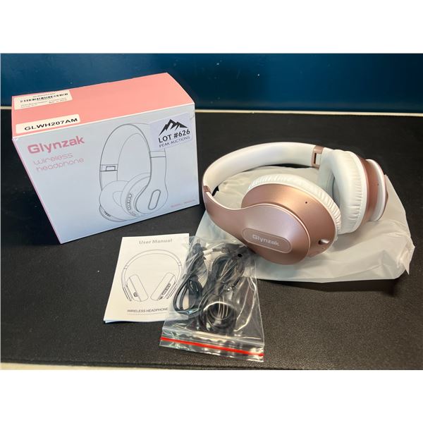 Lot of 1 Glynzak Wireless Bluetooth Over Ear Headphones - 65hr music/talk time! - Rose Gold
