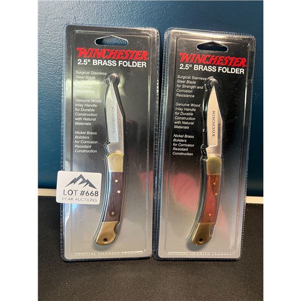 Lot of 2 Winchester 2.5" Brass Folder Knives