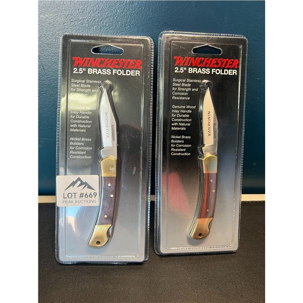 Lot of 2 Winchester 2.5" Brass Folder Knives