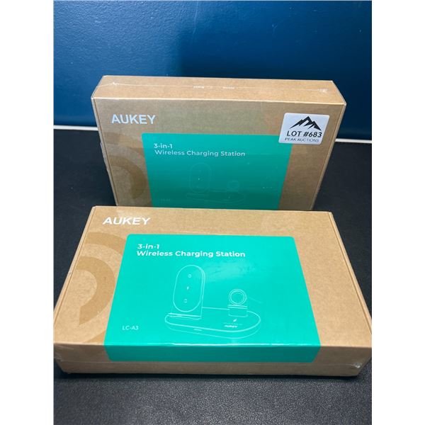 Lot of 2 Aukey 3-in-1 Wireless Charging Stations - Brand New Sealed!