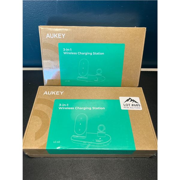 Lot of 2 Aukey 3-in-1 Wireless Charging Stations - Brand New Sealed!