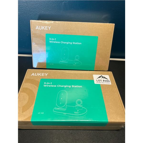 Lot of 2 Aukey 3-in-1 Wireless Charging Stations - Brand New Sealed!