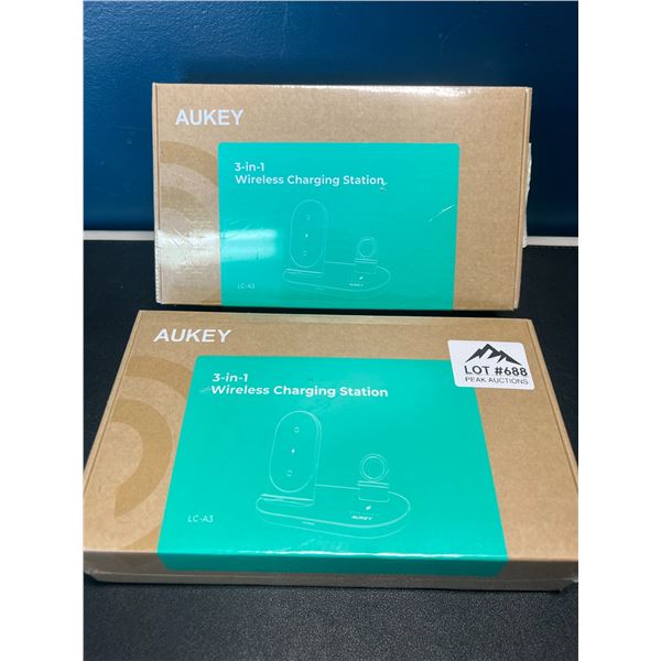 Lot of 2 Aukey 3-in-1 Wireless Charging Stations - Brand New Sealed!
