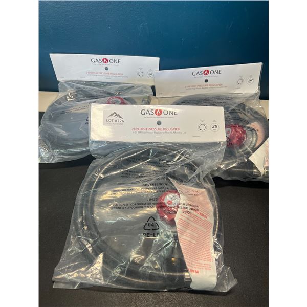 Lot of 3 GasOne 2109 High Pressure Regulators (0-20 PSI) w/ Hoses & Adjustable Dials