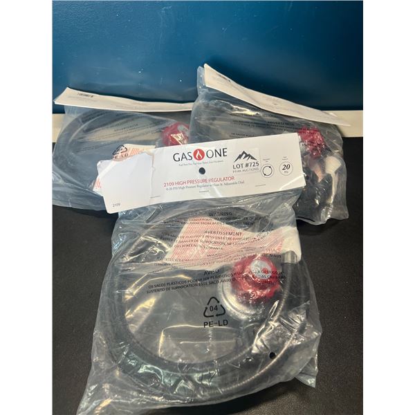 Lot of 3 GasOne 2109 High Pressure Regulators (0-20 PSI) w/ Hoses & Adjustable Dials