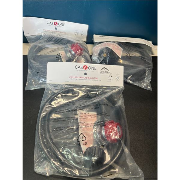 Lot of 3 GasOne 2109 High Pressure Regulators (0-20 PSI) w/ Hoses & Adjustable Dials