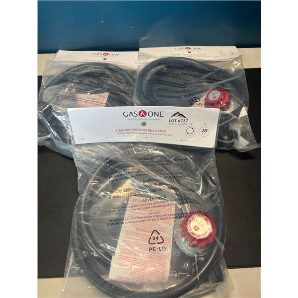 Lot of 3 GasOne 2109 High Pressure Regulators (0-20 PSI) w/ Hoses & Adjustable Dials