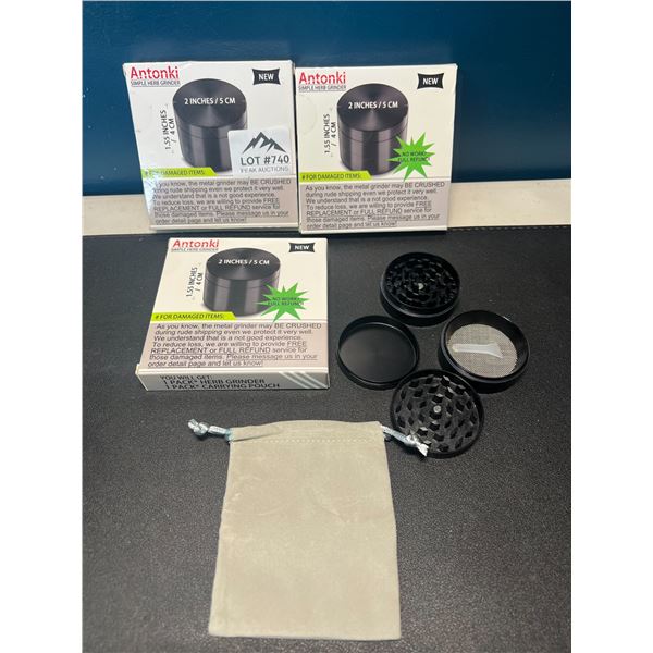 Lot of 3 Metal Herb Grinders - Black - 2inch