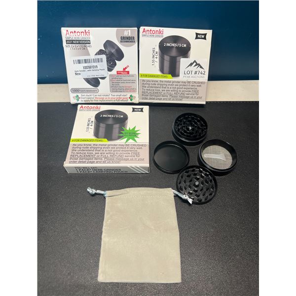 Lot of 3 Metal Herb Grinders - Black - 2inch