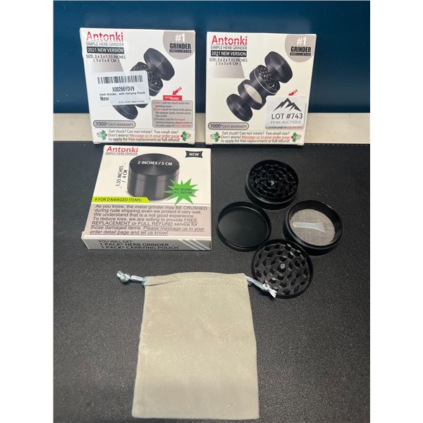 Lot of 3 Metal Herb Grinders - Black - 2inch