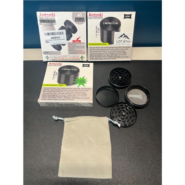 Lot of 3 Metal Herb Grinders - Black - 2inch