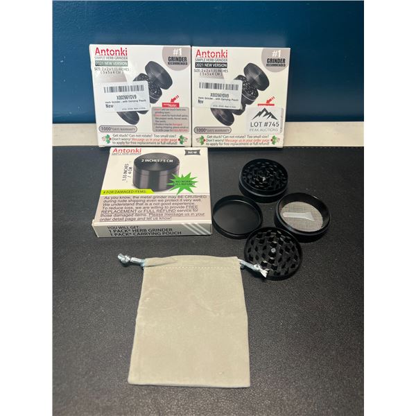 Lot of 3 Metal Herb Grinders - Black - 2inch