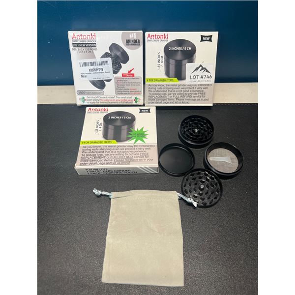 Lot of 3 Metal Herb Grinders - Black - 2inch