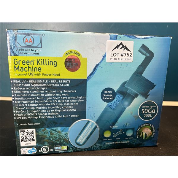 Lot of 1 Aquarium Green Killing Machine Internal UV w/ Power Head for tanks up to 50Ga/200L