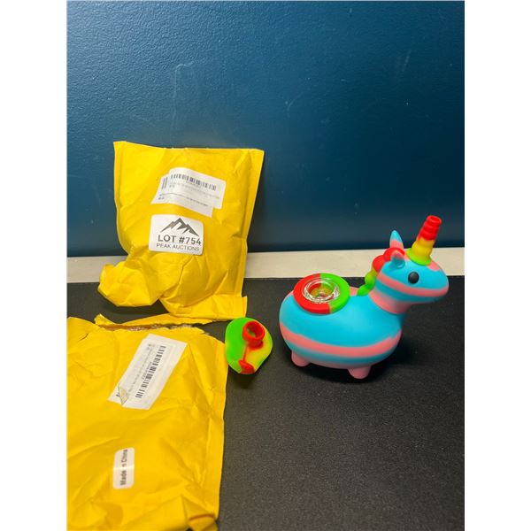 Lot of 2 Unicorn Silicone "Smoking" Pipes