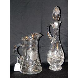 ROSE ETCHED CUT GLASS PITCHER WITH EWER-2 X THE