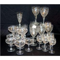 LOT OF 30 PCS ETCHED STEMWARE