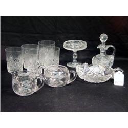 LOT 10 PCS CUT GLASS INCL TUMBLERS, CRUET, SUGAR A