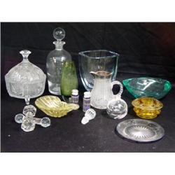 LOT MISC GLASS INCL HEAVY VASE, KNIFE REST, ETC.
