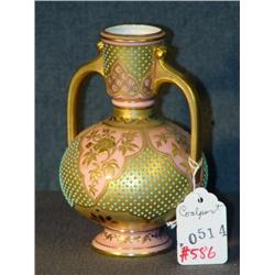 6" DOUBLE HANDLED ENAMEL PAINTED COALPORT VASE
