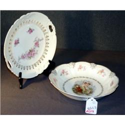 BAVARIAN CAKE PLATE AND CUPID DECORATED BOWL
