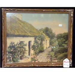 WALLACE NUTTING PRINT OF THATCHED ROOF COTTAGE