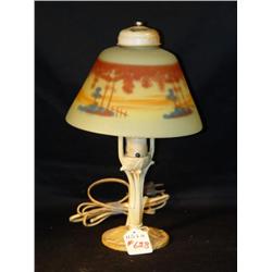 REVERSE PAINTED SHADE ART NOUVEAU LAMP