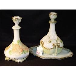 MILK GLASS DRESSER JARS AND PIN TRAY