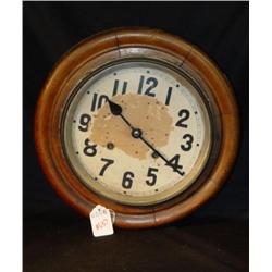 ROUND WALNUT SCHOOLHOUSE CLOCK