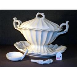 RED CLIFF IRONSTONE TUREEN ON PLATE (BROKEN LADLE)
