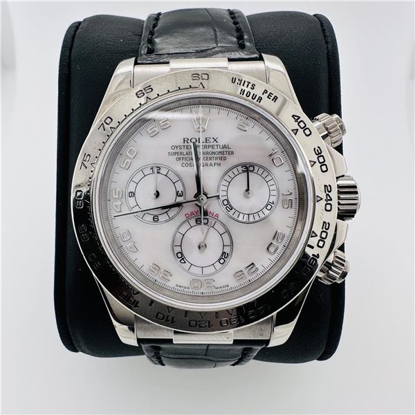 Rolex Daytona 18k White Gold MoP Dial with Leather Strap Wristwatch (Very Rare)