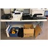 Image 2 : Table top & bottom full of misc electronics - includes 4 Epson label printers / HP laser jet pro pri