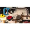 Image 8 : Tabletop full of assorted tools - includes hammers / Milwaukee tool bag / Dewalt tool bag / Wagner s