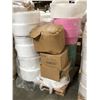 Image 2 : 2 pallets full of assorted colour fabric rolls w/ boxes of mask ear loops (pickup at warehouse 3200 