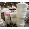 Image 1 : 2 pallets full of white & pink fabric rolls w/ boxes full of NEW spare parts for ultrasonic welding 