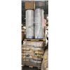 Image 1 : 2 pallets full of NEW polypropylene plastic pellets & 1000 meter rolls of blue fabric (pickup at war