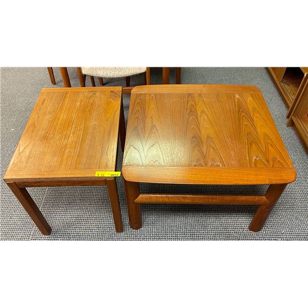 Group of 2 teak side tables - made in Denmark (approx 28" W x 28" L x 19 1/2" H) & (18"