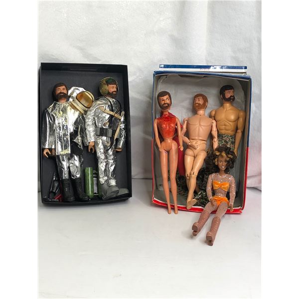 2 boxes of dolls - includes GI Joe astronaut space suits etc