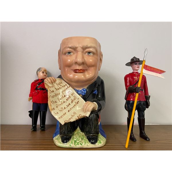 Vintage Beswick Winston Churchill character Toby jug (approx 8" tall) w/ vintage Royal Canadian