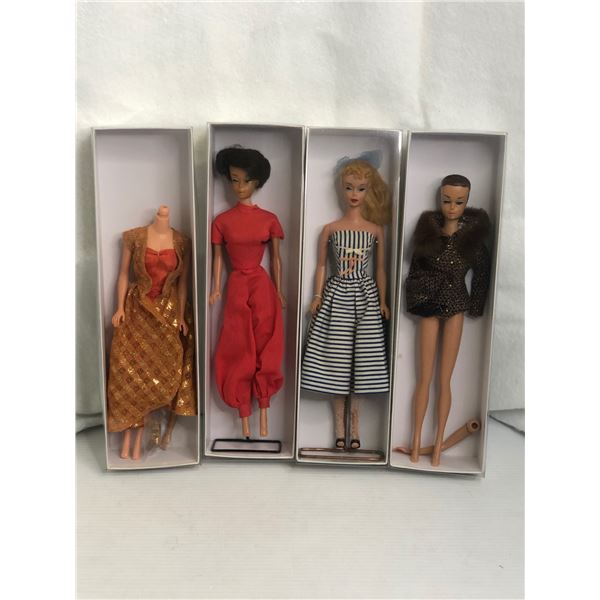 Group of 4 vintage Barbie dolls - includes Barbie in sundress (1 Barbie missing head)