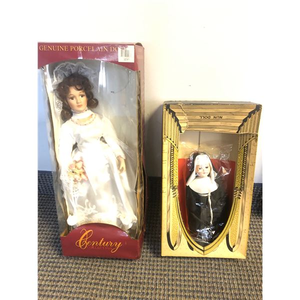 Group of 2 estate vintage dolls - includes Century collection genuine porcelain doll & nun doll