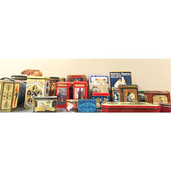 Group of assorted vintage tin boxes & cans