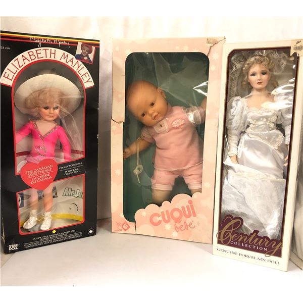 Group of 3 vintage dolls - includes Elizabeth Manley Olympic free skating collector's doll / Cuqui b