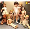 Image 1 : Group of 8 large assorted vintage creepy dolls - includes girl w/ gun in hand / baby dolls / talking